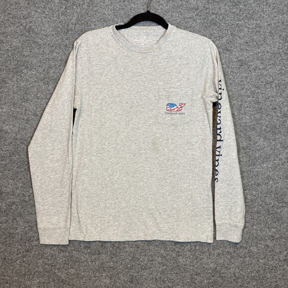 Vineyard Vines Shirt Womens XS‎ Gray American USA Whale Crewneck Tshirt Long Slv - Picture 3 of 9